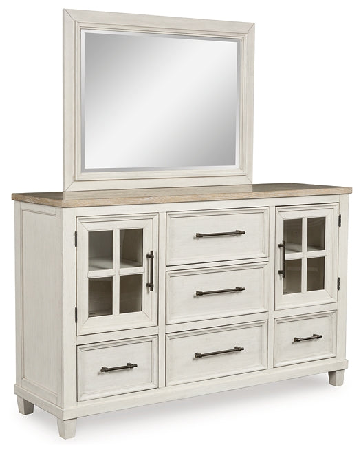Shaybrock King Panel Bed with Mirrored Dresser and Nightstand