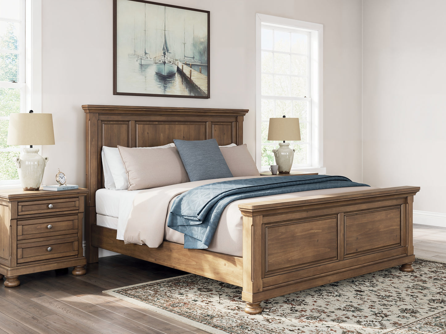 Feddinger California King Panel Bed with Mirrored Dresser and Nightstand