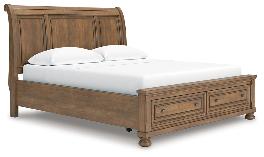 Feddinger California King Storage Sleigh Bed with Mirrored Dresser, Chest and Nightstand
