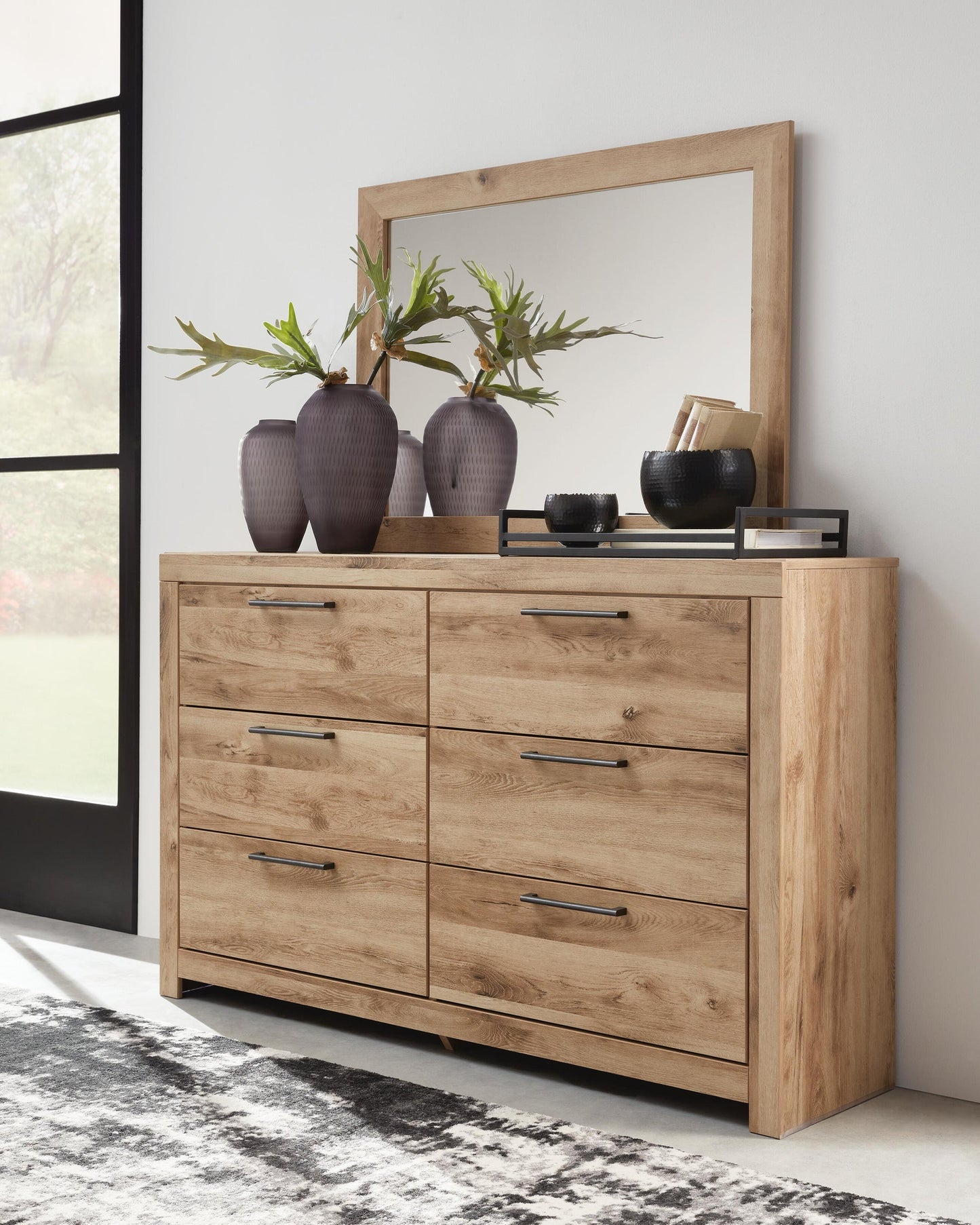 Hyanna Queen Panel Bed with 2 Side Storage, Dresser, Mirror and Nightstand