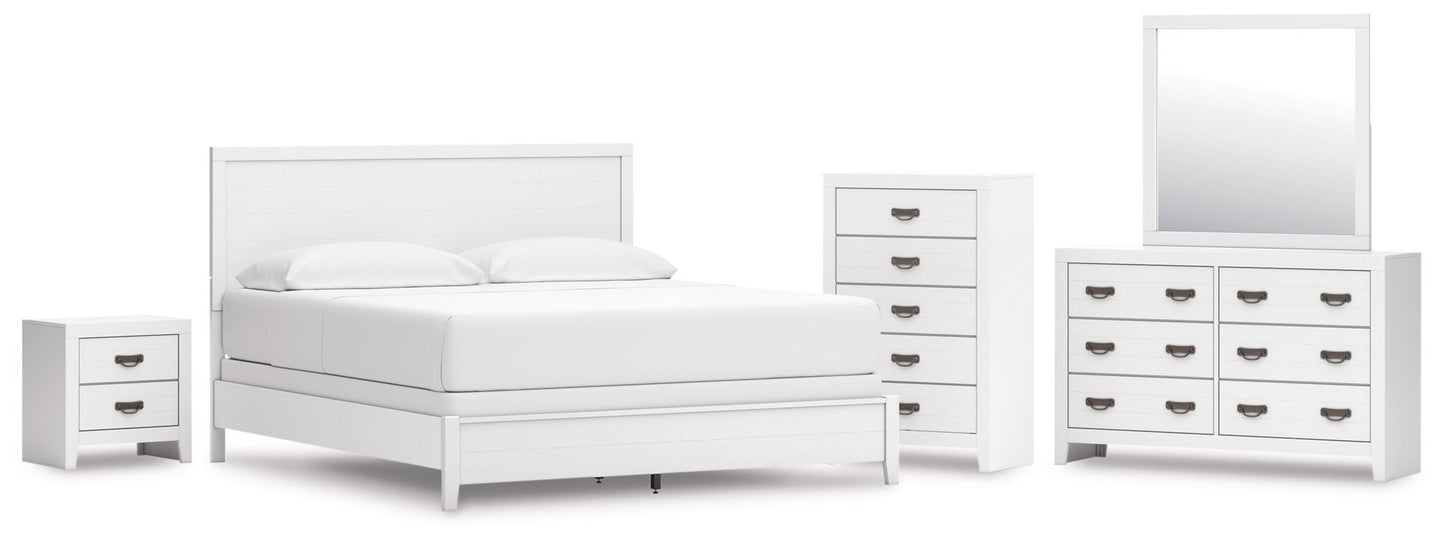 Binterglen California King Panel Bed, Dresser, Mirror, Chest and Nightstand