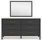Cadmori King Upholstered Panel Bed, Dresser and Mirror