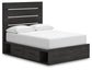 Delmorta Full Panel Bed with Storage, Dresser, Mirror, Chest and Nightstand
