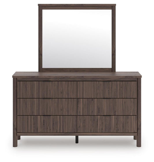 Cadmori Full Upholstered Panel Platform Bed, Dresser, Mirror and Nightstand