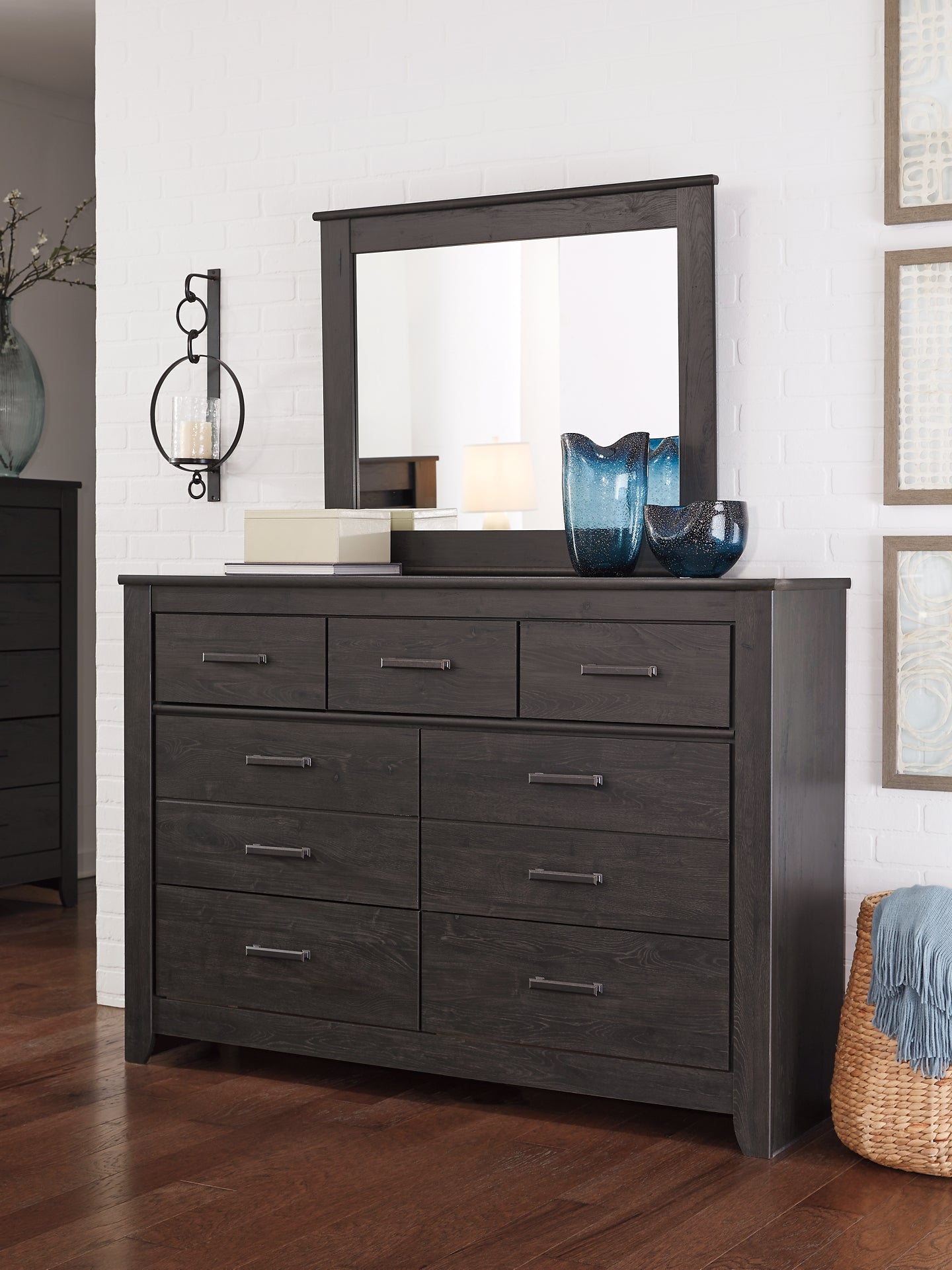 Brinxton King Panel Bed with Mirrored Dresser, Chest and Nightstand