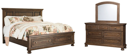 Flynnter  Panel Bed With 2 Storage Drawers With Mirrored Dresser